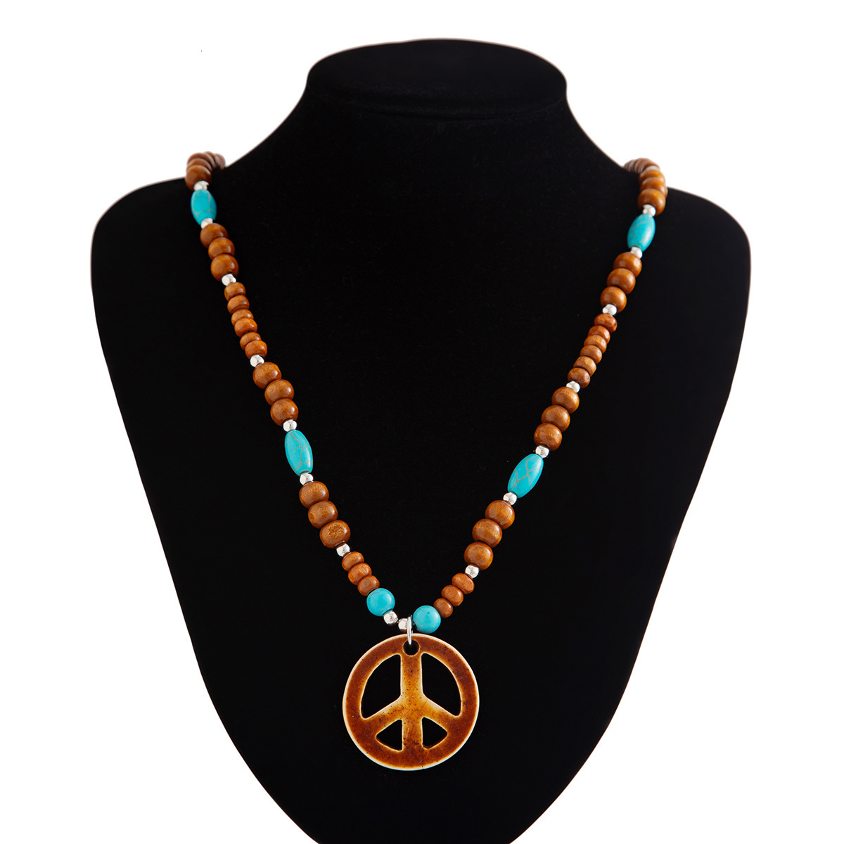 Woman fashion Jewelry Bohemian style imitation turquoise wood bead long round pendant designer necklace