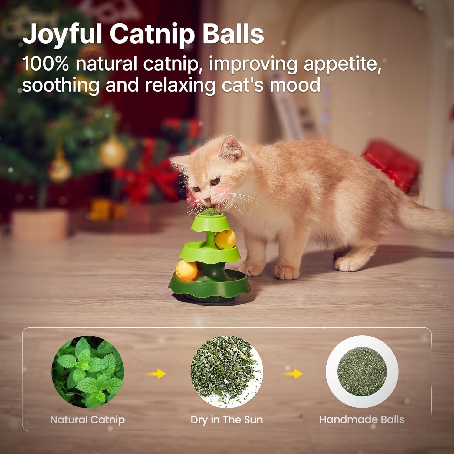 1PC Mini Sized Cat Toys with Balls on Top, 2-Level Roller Turntable Two Cat Balls Interactive Indoor Kitten Physical Exercise Kitty Toys 5.5 Inches
