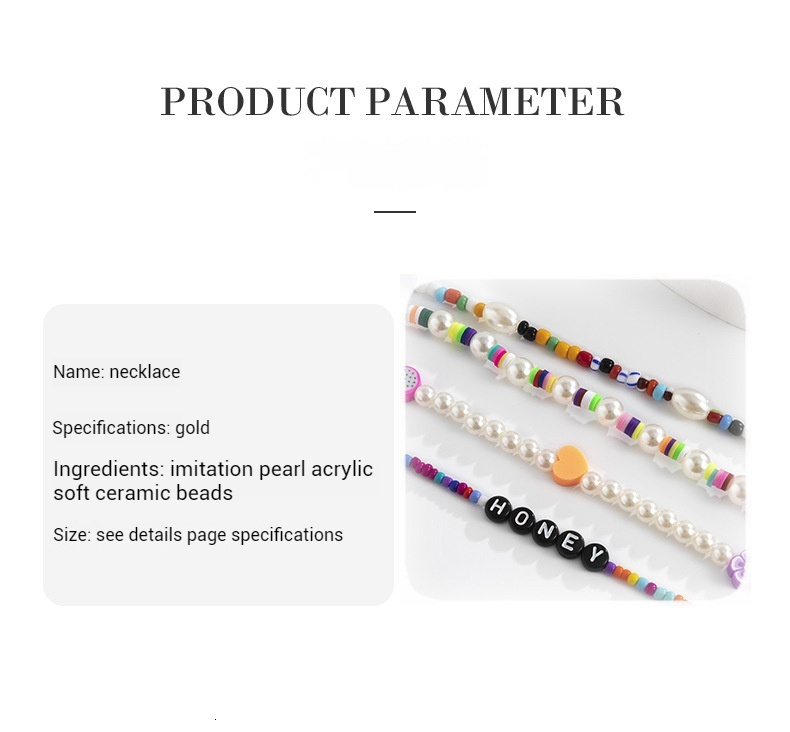 fashion Woman Accessories Bohemian mixed color bead soft pottery imitation pearl heart-shaped letter necklace