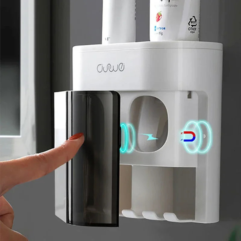 Wall Mounted Automatic Toothpaste Squeezer Toothpaste Dispenser Magnetic Toothbrush Holder Toothpaste Rack Bathroom Accessories 250208