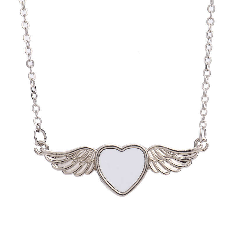 Blank heat transfer heart-shaped angel wings metal jewelry pendant wing necklace