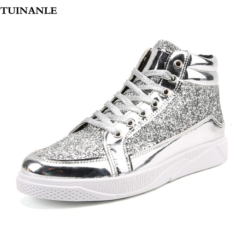 TUINANLE Mans Casual Shoes High-tops Silver Glitter Bling Platform Sneakers Men Non Slip Skateboard Shoes Zapatillas Hombre 250221