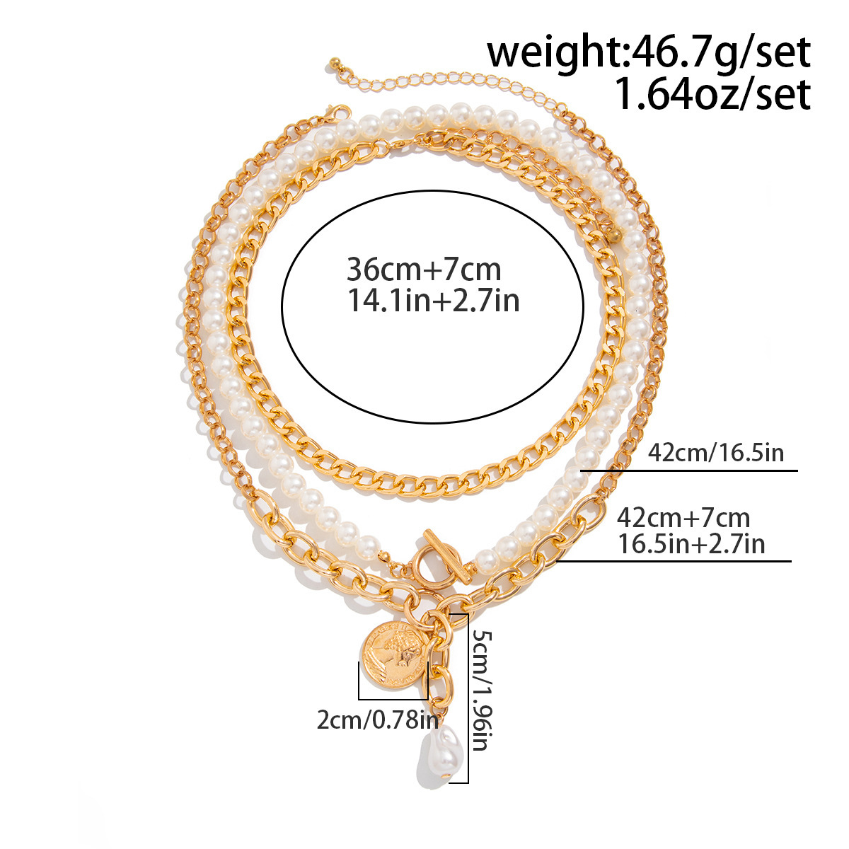 designer Jewelry Fashion Metallic Love Pendant Necklace Simple Pearl Multi layer Clavicle Woman Chain Set