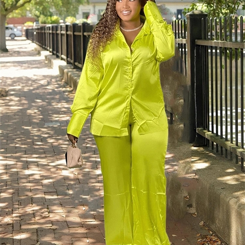 Two piece womens clothing set long sleeved shirt satin pants plus size casual wholesale bulk direct y250122