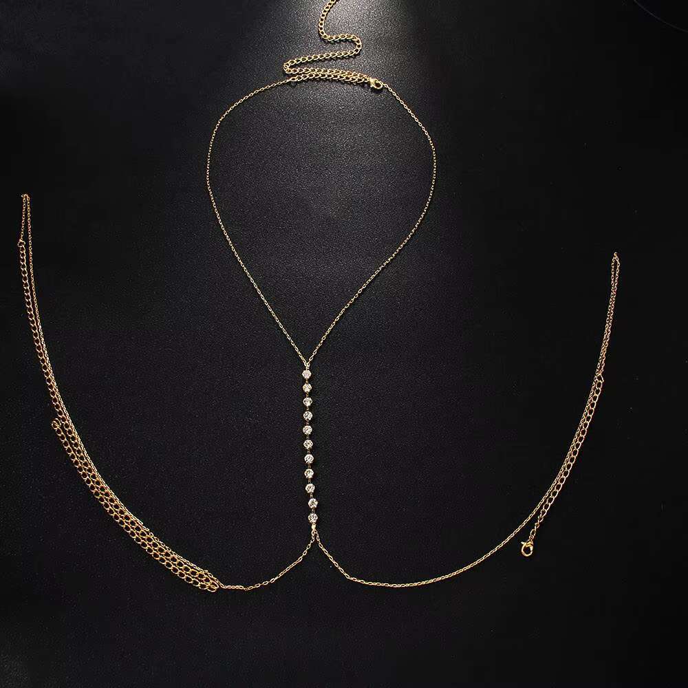 Sexy Simple Rhie Chest Bikini Party Crystal Cross Neck Belly Waist Integrated Chain Women Body Jewelry