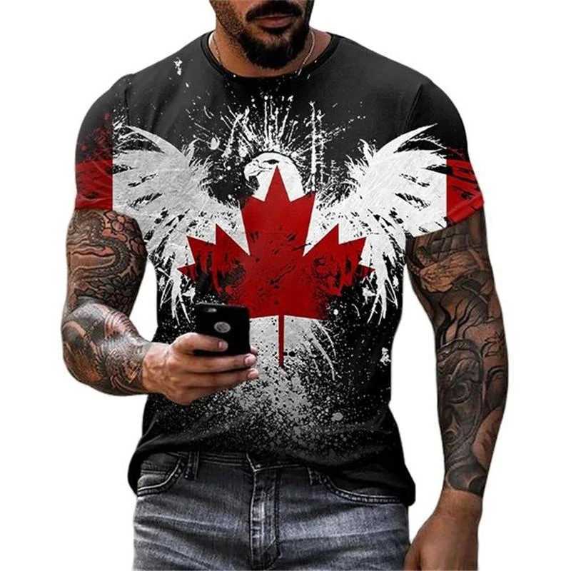 Retro Canada Flag T-shirt 3D Printed Street Maple Leaf Pattern Short Sleeve T Shirts Fashion Trend 2025 Spring New Tee TopT250213