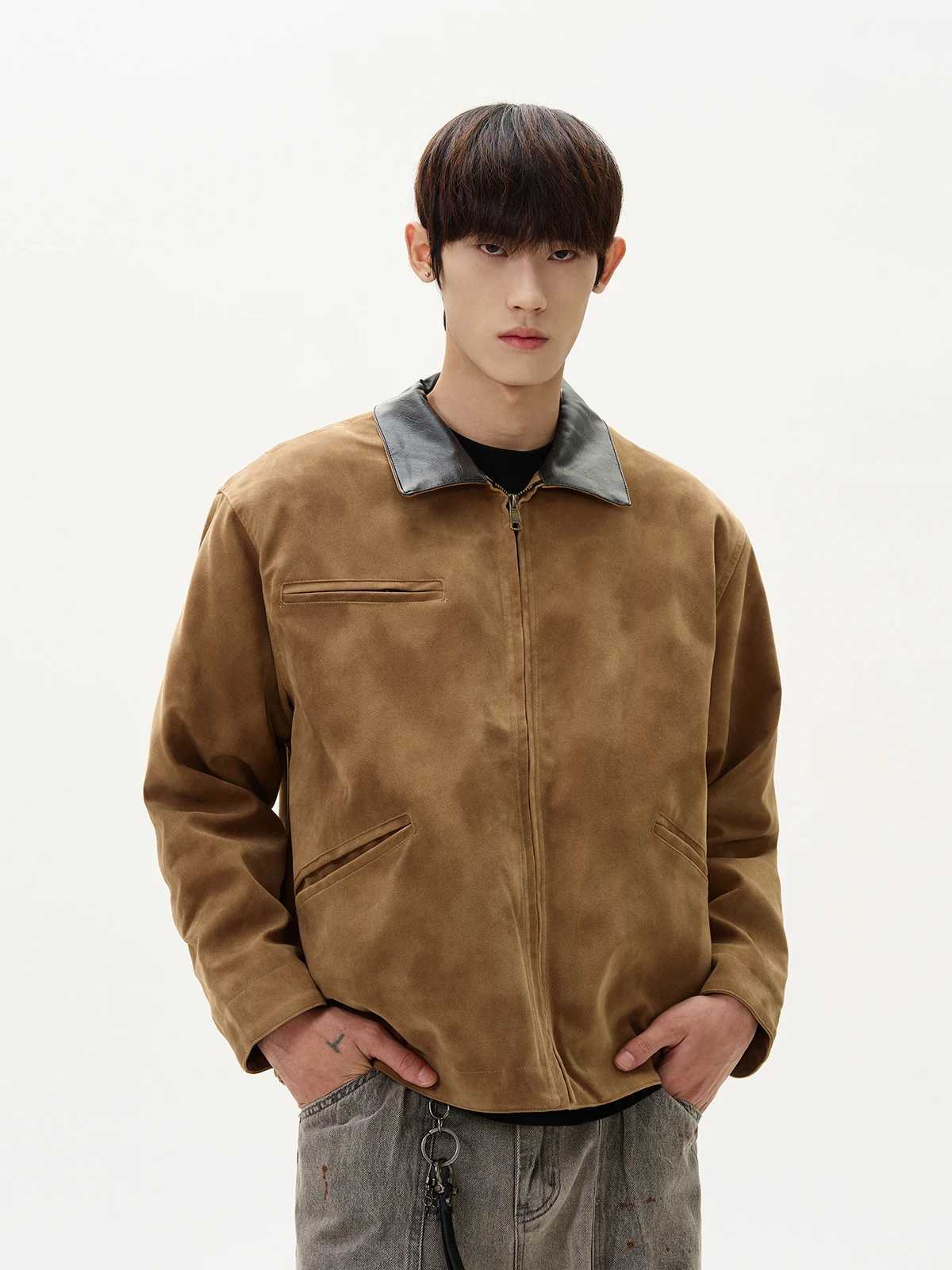 Vintage Suede Thickened Detroit Lapel Jacket Short Streetwear Luxury Men Winter Jacket X250213