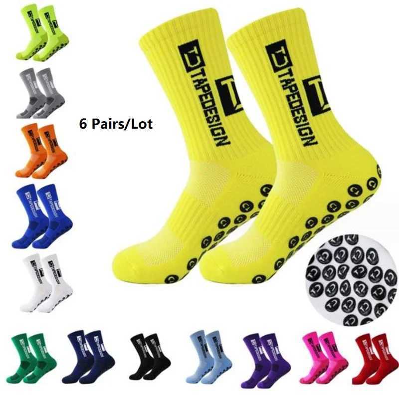 6 Pairs/Lot 2024 New ANTI SLIP Tapedesign Football Socks Mid Calf Non-Slip Soccer Sport Cycling Sports Mens Women Sock EU38-44XJ250213