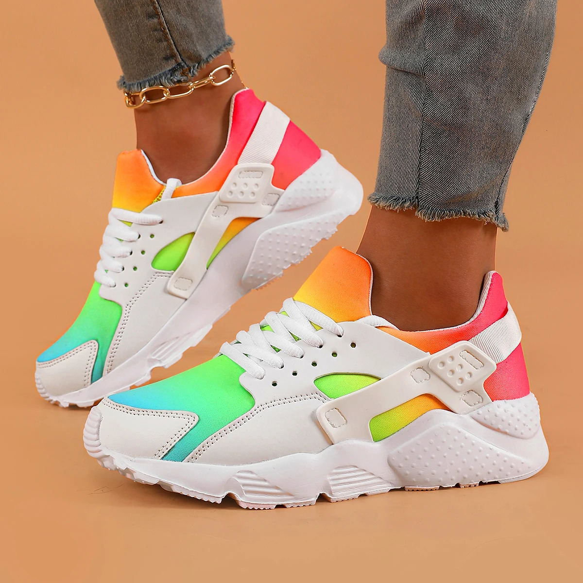 Rainbow Colors Sneaker Wedges Female Women Vulcanize Breathable Confort Casual Ladies Shoes Tenis Feminino 250218