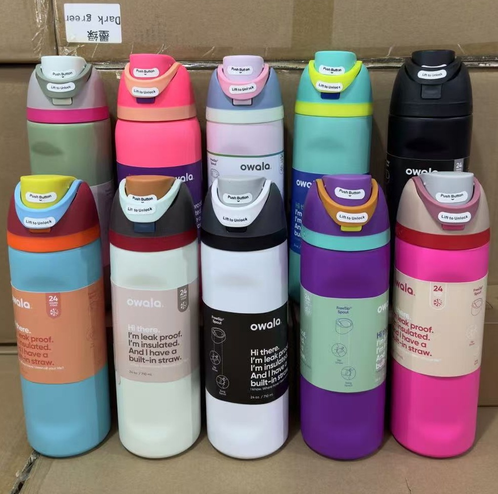Owala FreeSip Water Bottles Insulated Stainless Steel Tumblers with Straw for Sports Travel Mugs School Sports Water Bottles 24oz 32oz 0213