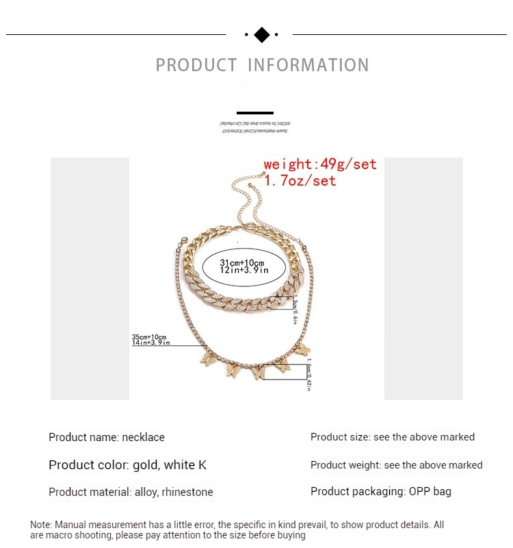 women fashion Alloy jewelry fashionable and minimalist with dia inlay collarbone versatile designer multi-layer butterfly necklace