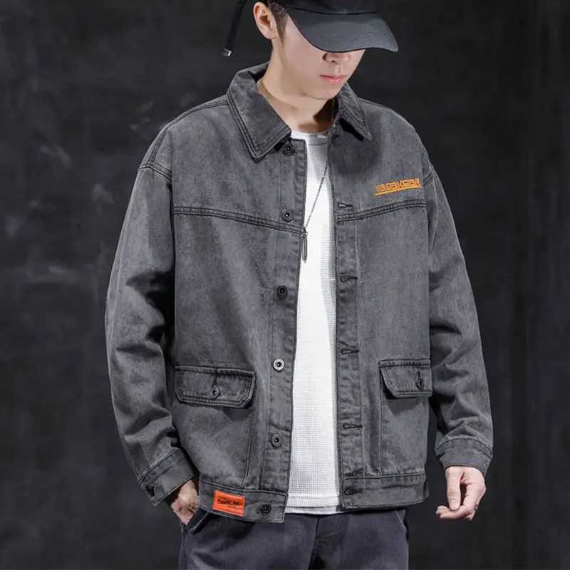 Jeans Coat for Men Overcoat Black Denim Jackets Man Punk with Embroidery Loose Fashion Large Size Lxury Worn Washed Designer G L X250213