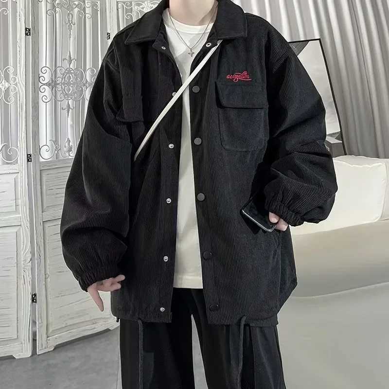 Autumn Corduroy Cargo Jacket For Men Y2K Vintage Embroidered Button Jacket 2024 New Casual Baggy Clothing Men Blouse Coats X250213