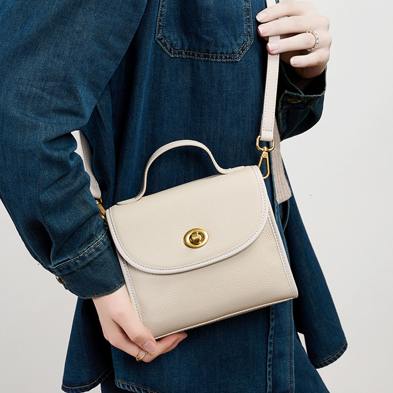 High Grade Top Layer Cowhide Brown Small Square With Crossbody Handbag, Compact And Casual Leather Bag For Women's New Model