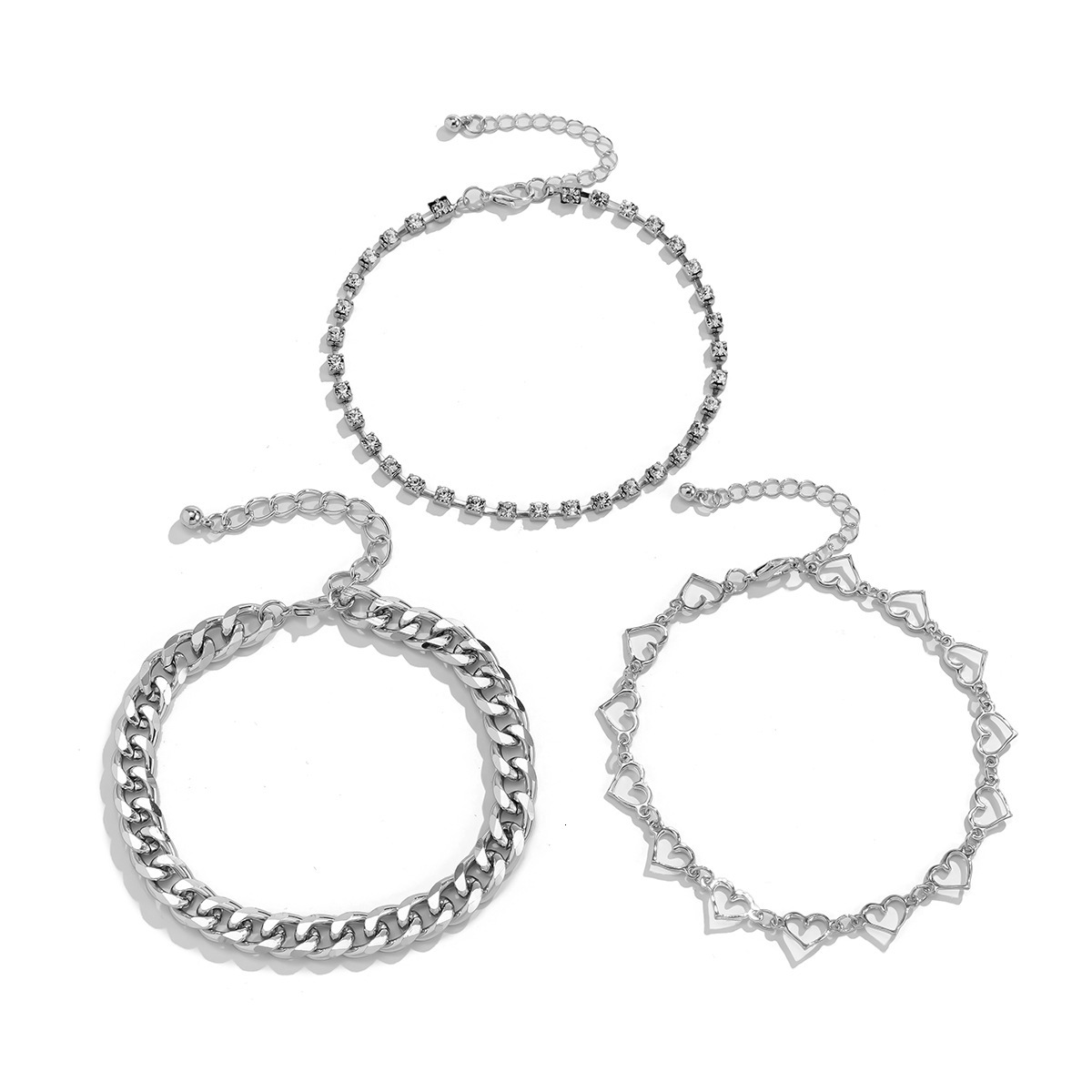 fashion Jewelry Hip Hop Personalized Inlaid Metal Woman Chain Minimalist Trendy Love Set Feet Decoration