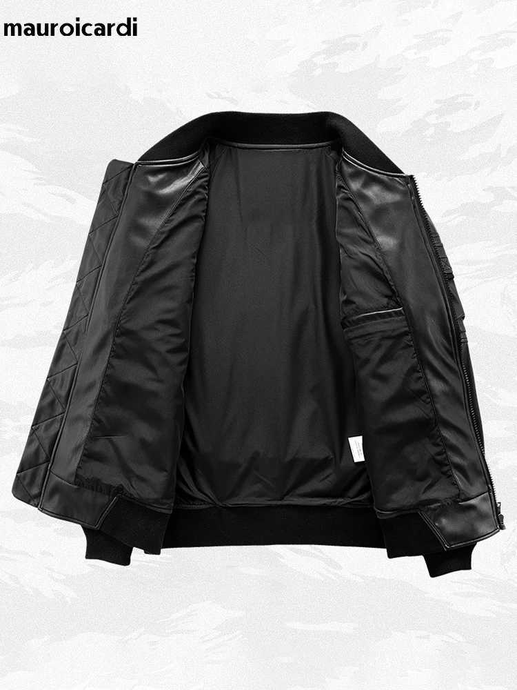 Mauroicardi Spring Autumn Oversized Cool Pu Leather Bomber Techwear Jacket Men with Many Pockets Luxury Designer Clothes 2023 X250213