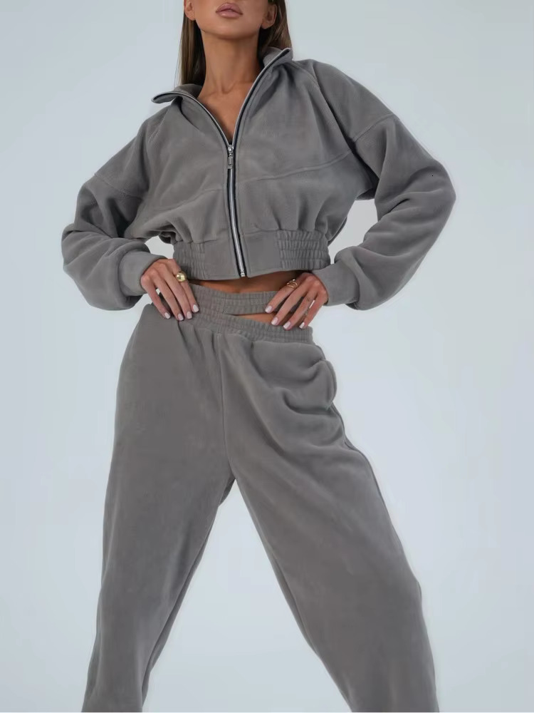Sports Style Set Clothing Zipper Short Coat And Hollow Out Trousers Fashion Casual Women 2 Piece Sets 2025 Winter 16O3349