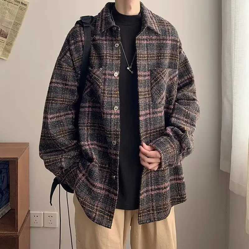 Retro new arrival men plaid shirts of jacket casual fashion shirt for men solid comfortable shirt men shirt tops X250213