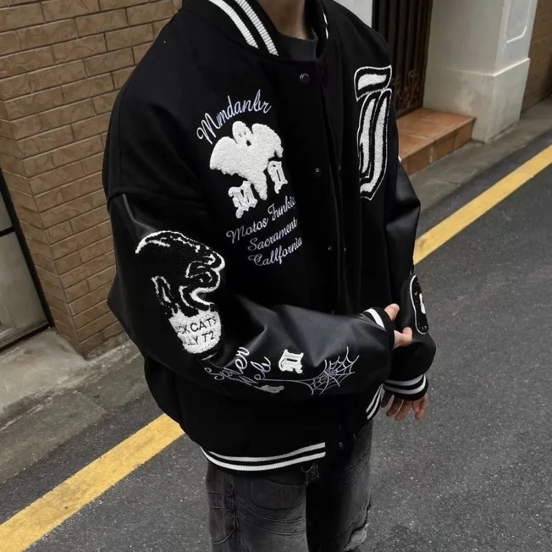 American Vintage Street Letter Embroidered Flocking Baseball Uniform Y2K Harajuku Couple Jacket Loose Coats 250212
