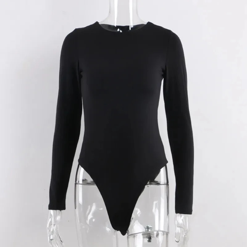 Women cotton Bodysuits Long Sleeve Black Bodysuit O Neck Spring Winter White Body Top Sexy Streetwear clothes suit clothing y2k 250211