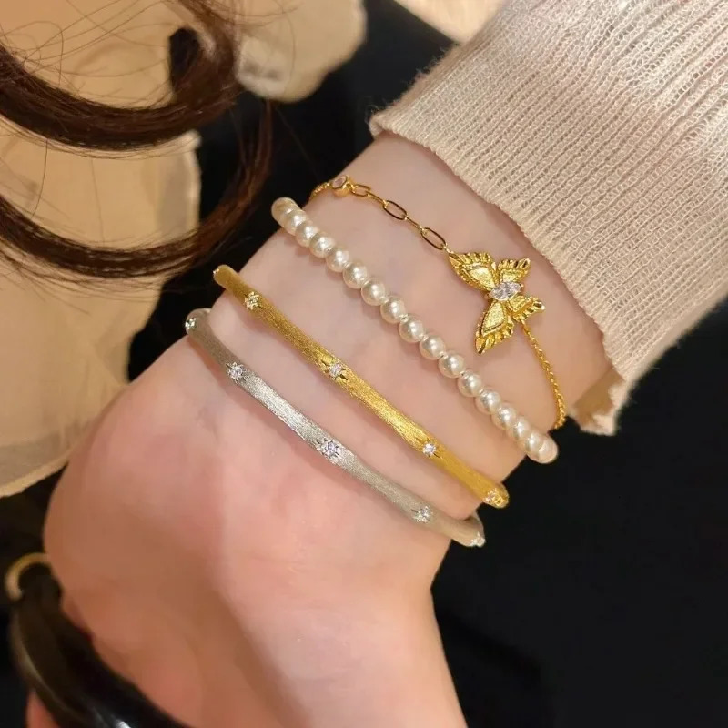 vintage Octagonal star wire drawing shiny bangles silver 925 exquisite light bracelet for women engagement fine jewelry adjustable opening 250208