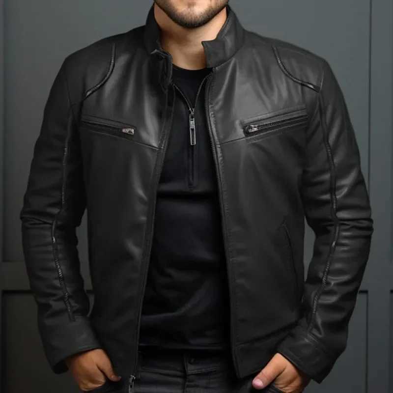 Spring Summer Mens Clothing Motorcycle Leather Jacket Mens Teenagers Stand Collar Punk Leather Coat Men Punk X250213