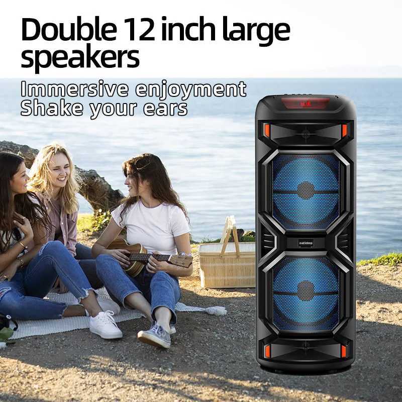Peak Power 1200W Super Large Outdoor Speaker 8 Inch Double Horn Subwoofer Portable Wireless Column Bass Sound with Mic Z250213