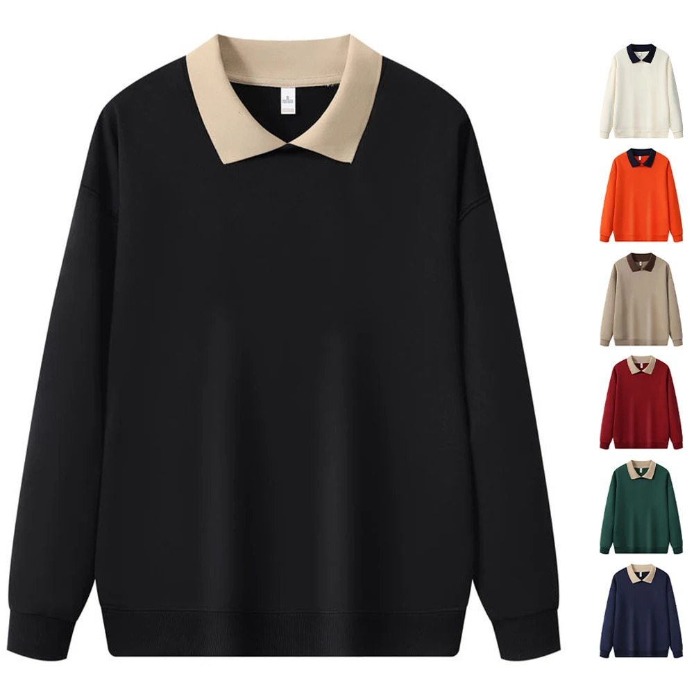Unisex Sweatshirt With Collar Trendy Color Block Polo Hoodie Man Sweat Shirt Patchwork Pullover Hoodie For Men Sweaters Men 250208