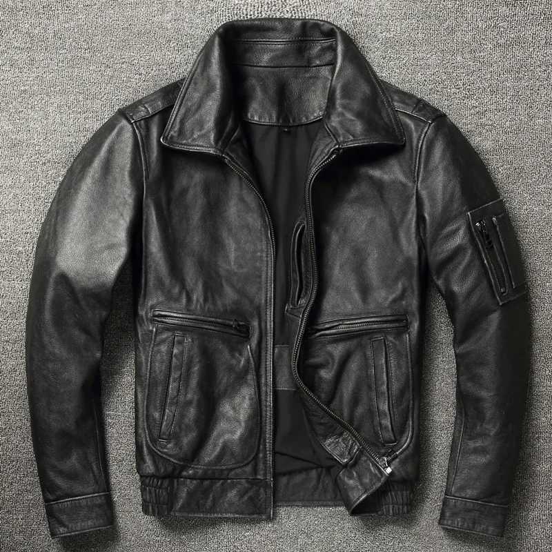 100% Cowhide Genuine Leather Coat for Men style of Moto Biker Vintage Slim Male Natural Fashion lapel Leather Jacket X250213