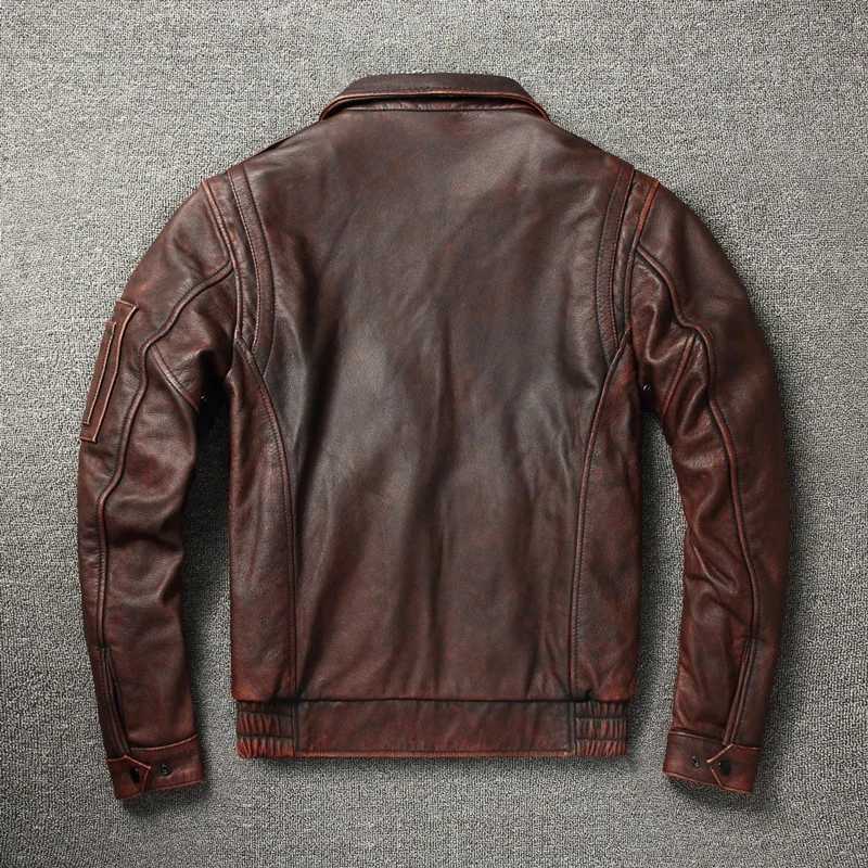 100% Cowhide Genuine Leather Coat for Men style of Moto Biker Vintage Slim Male Natural Fashion lapel Leather Jacket X250213