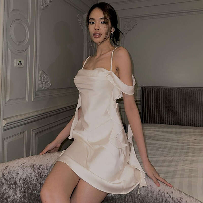 Women's summer product sexy backless ribbon solid color dress wholesale 2025 new casual versatile fashion clothing