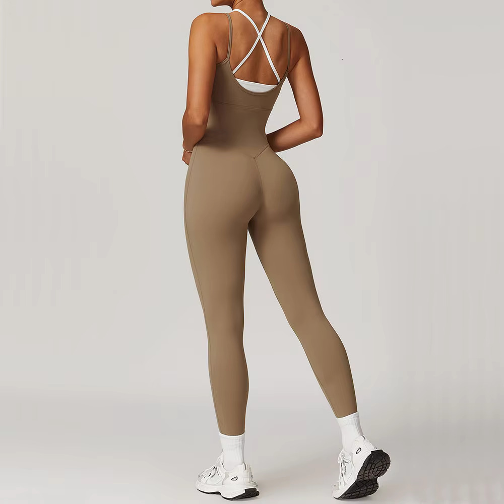 Color Blocked Gym Set Yoga Suit Back Cross Sportswear Women Sports Jumpsuit Fiess Rompers Workout Bodysuits