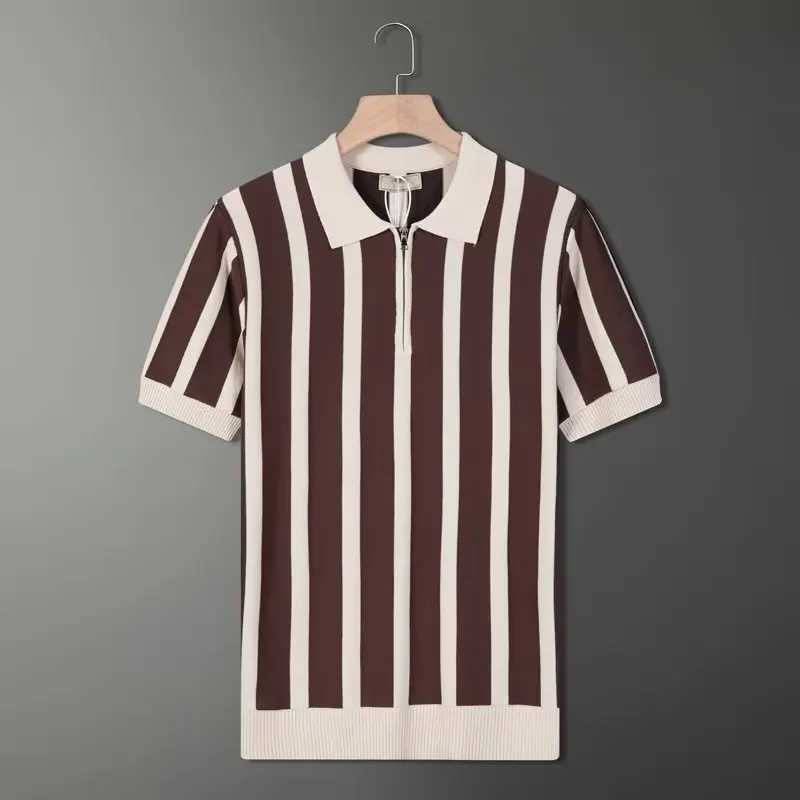 Japanese Half Zipper Light Luxury Striped Polo Shirt Light Style Summer Men Short Sleeve T-shirt Korean Knit Casual Half Sleeve X250213