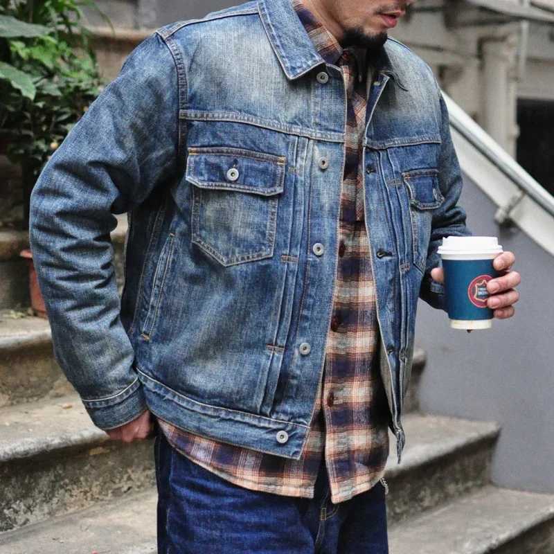 SAUCE ZHAN Distressed Denim Jacket Jean Jacket Mens Jeans Mens Selvedge Denim Motorcycle Jacket American Casual Wear X250213