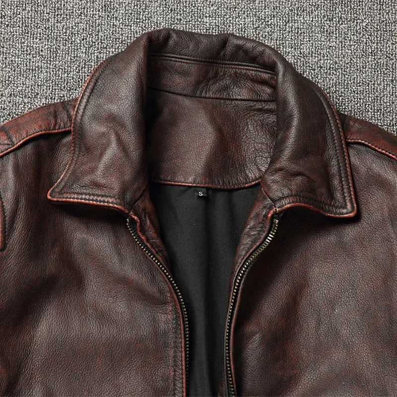 100% Cowhide Genuine Leather Coat for Men style of Moto Biker Vintage Slim Male Natural Fashion lapel Leather Jacket X250213