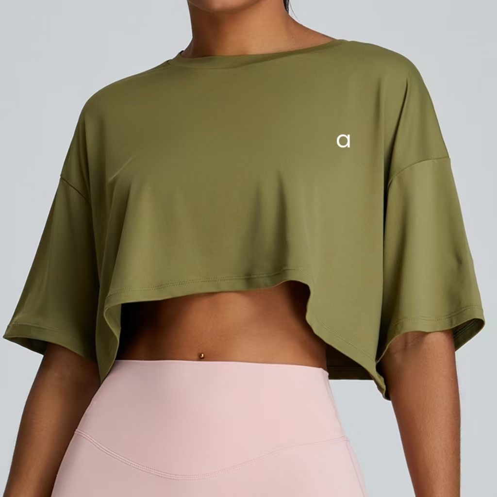 A0177 Womens Yoga Outfits Summer Shirts Girls Running Sport Short Sleeve T-shirts Ladies Casual Adult Sportswear Loose Exercise Fitness Wear Cotta TM0