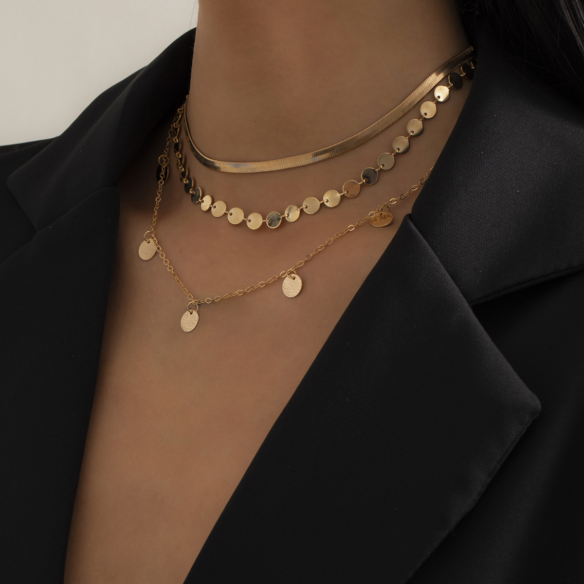 Woman Jewelry temperament minimalist circular pendant set necklace fashion women geometric thin collarbone chain