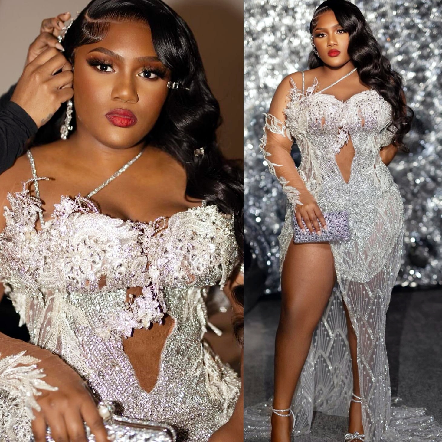 Aso Ebi 2025 Ivory Mermaid Prom Dresses Lace Crystals Sequined Lace Evening Formal Party Second Reception Birthday Gowns Dress For Special Occasions