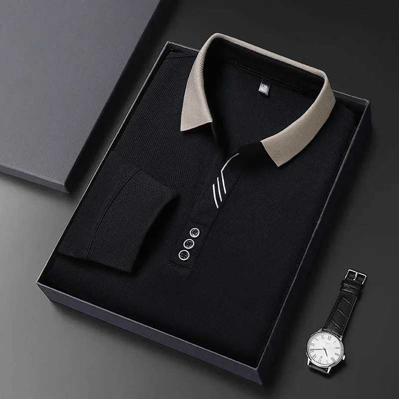 2025 Waffle Mens Long Sleeve T-shirt Spring Lapel Business Casual Polo Shirt Elastic Base Shirt Top New Men Clothes X250213