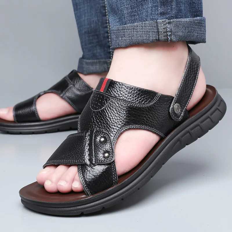 Mens Shoe Big Size 50 Men Leather Sandals Summer Classic Slippers Soft Sandals Men Run Cfortable Outdoor Walking Footwear Y250213