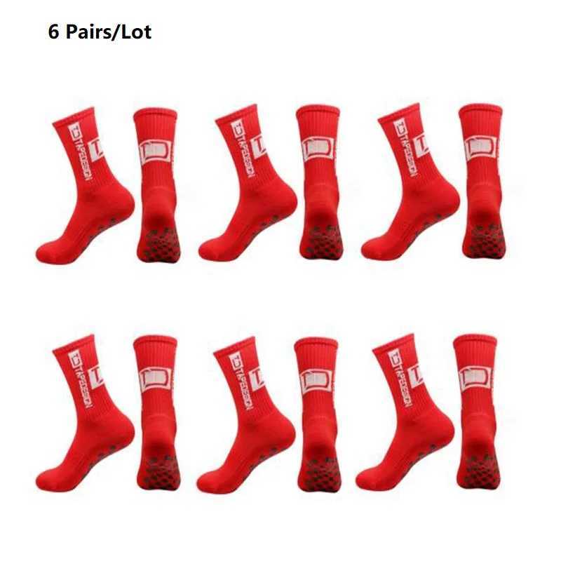 6 Pairs/Lot 2024 New ANTI SLIP Tapedesign Football Socks Mid Calf Non-Slip Soccer Sport Cycling Sports Mens Women Sock EU38-44XJ250213