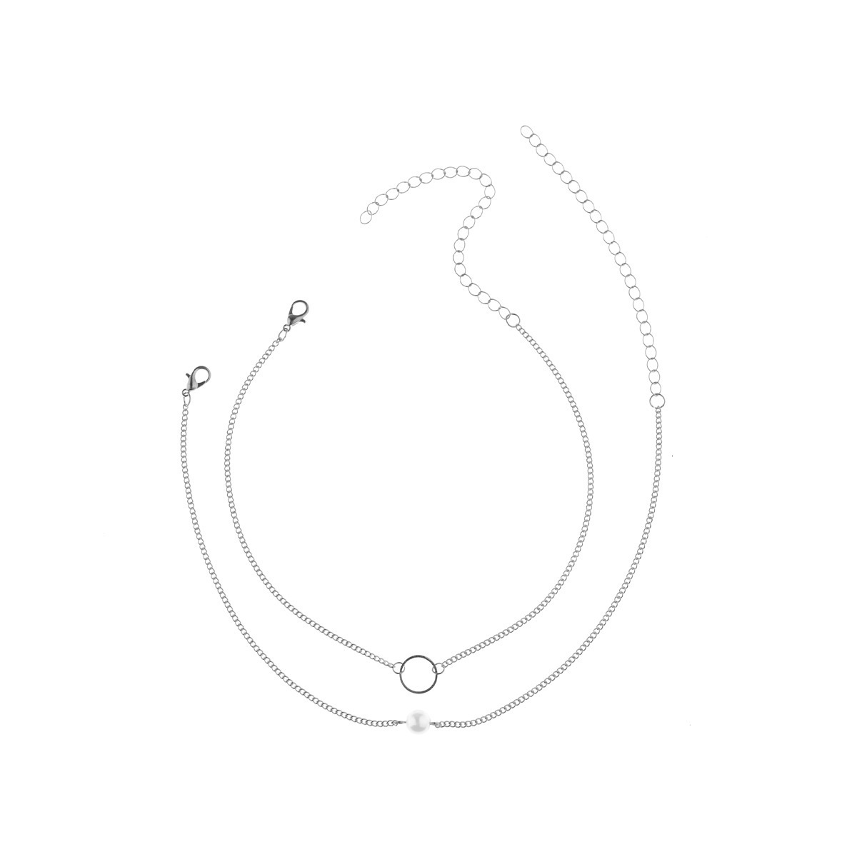fashion Minimalist geometric stacked metal iron sweet and cool style collarbone chain, niche design, imitation pearl necklace