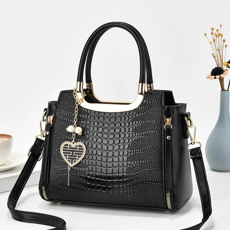 Glossy Pattern Handbag Womens Top Handle Satchel Purse Fashion Crossbody Bag With Tassel Pendant 250207