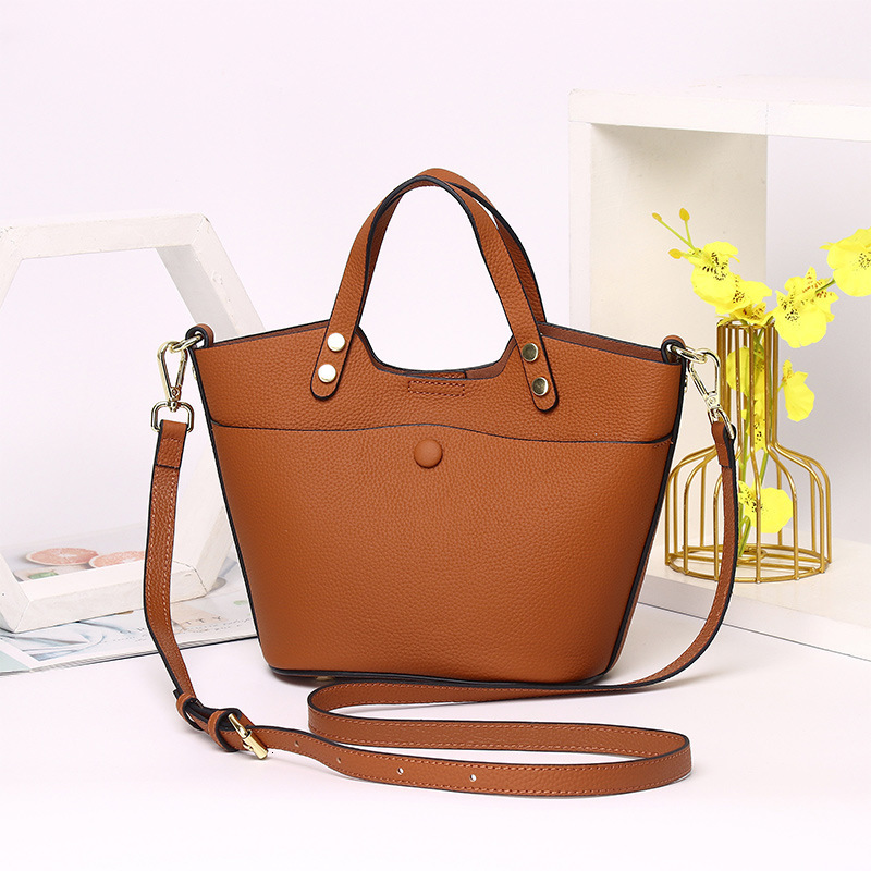Bag Light Luxury Women's Genuine Leather Bucket Bag, High-End Feel, Large Capacity, Can Be Slung Diagonally, Handbag, Niche Daily Matching Bag