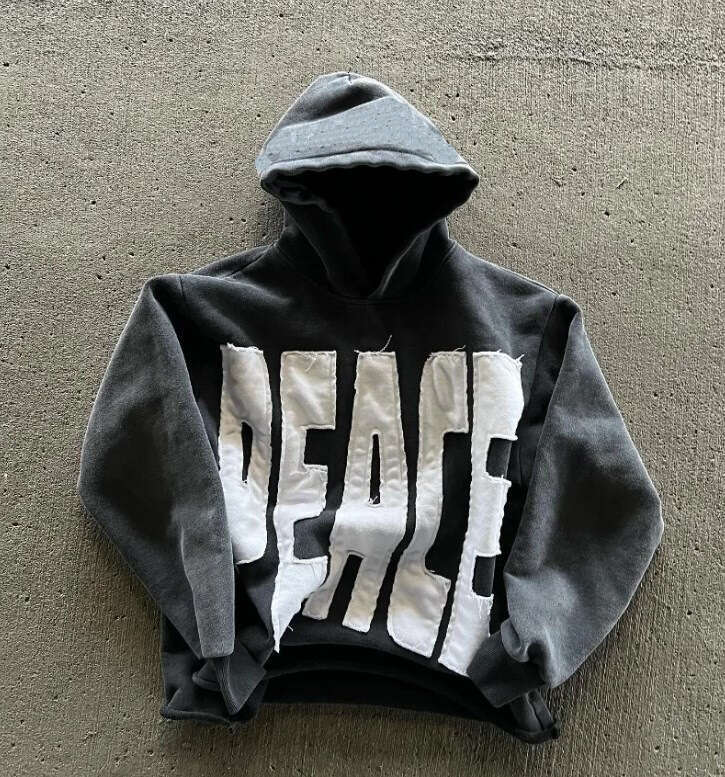 Trendy Loose Hoodie with Embroidered Letters, Long Sleeves