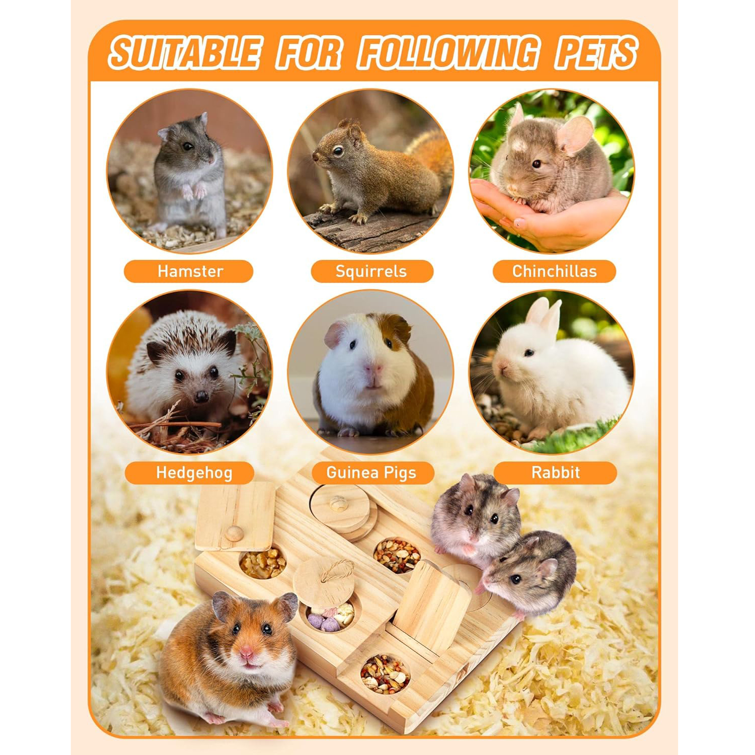 1PC Guinea Pig Foraging Toys, 6 in 1 Hamsters Wooden Interactive Enrichment Toys, Treat Dispenser for Rabbits, Bunny, Chinchillas, Rats and Gerbils