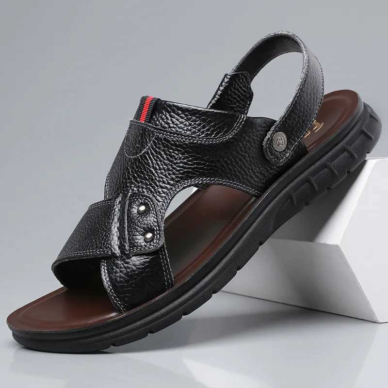 Mens Shoe Big Size 50 Men Leather Sandals Summer Classic Slippers Soft Sandals Men Run Cfortable Outdoor Walking Footwear Y250213