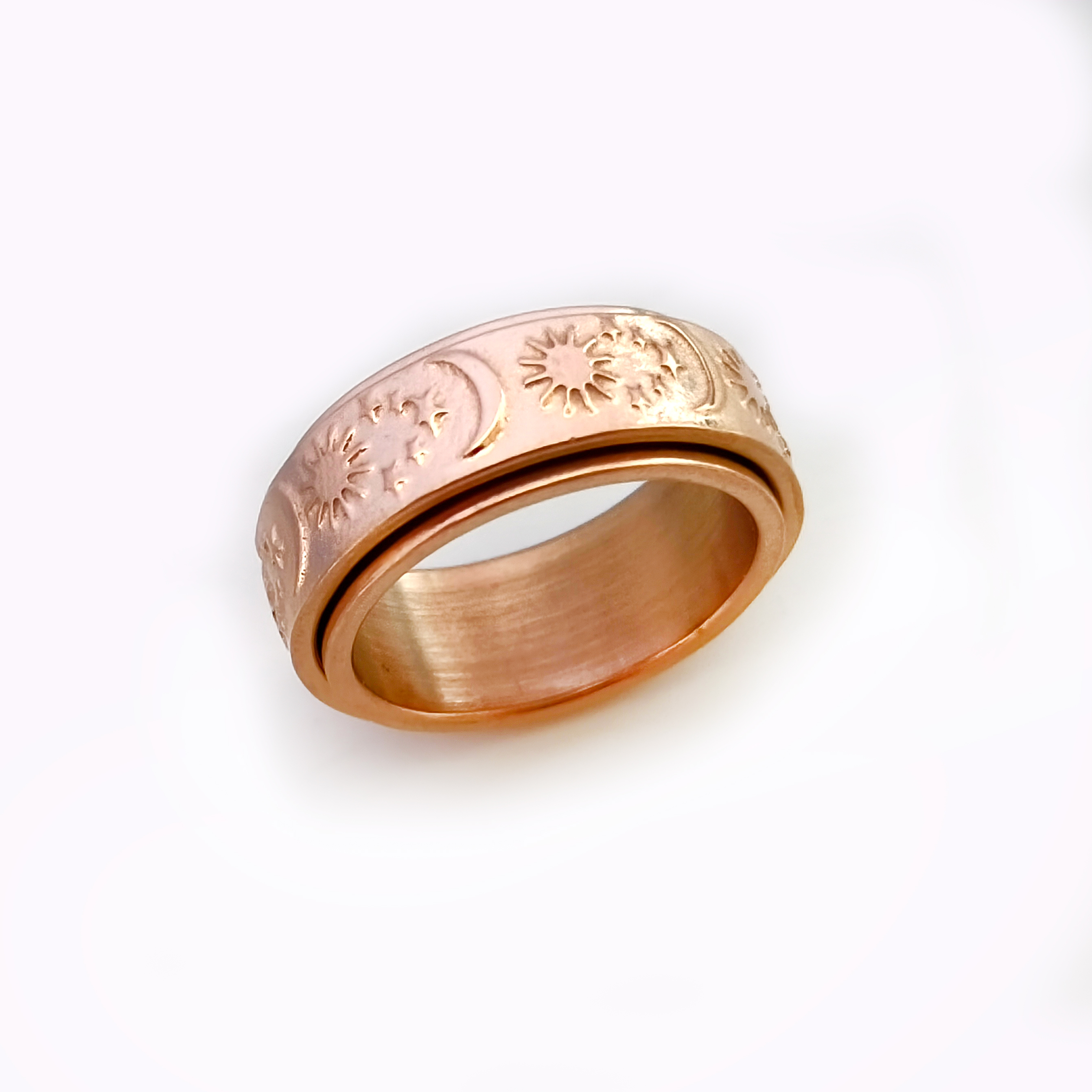 Sun Moon and Stars Spinning Fingertip Gyro Men Women Stainless Steel Spinning Engagement Wedding Ring 8mm