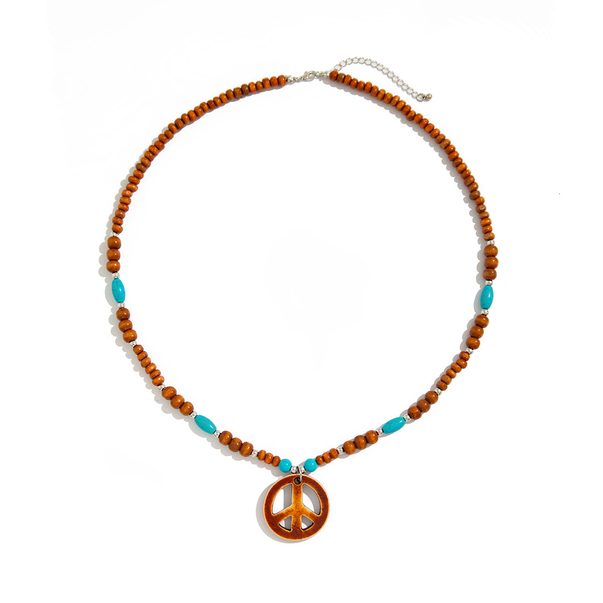 Woman fashion Jewelry Bohemian style imitation turquoise wood bead long round pendant designer necklace