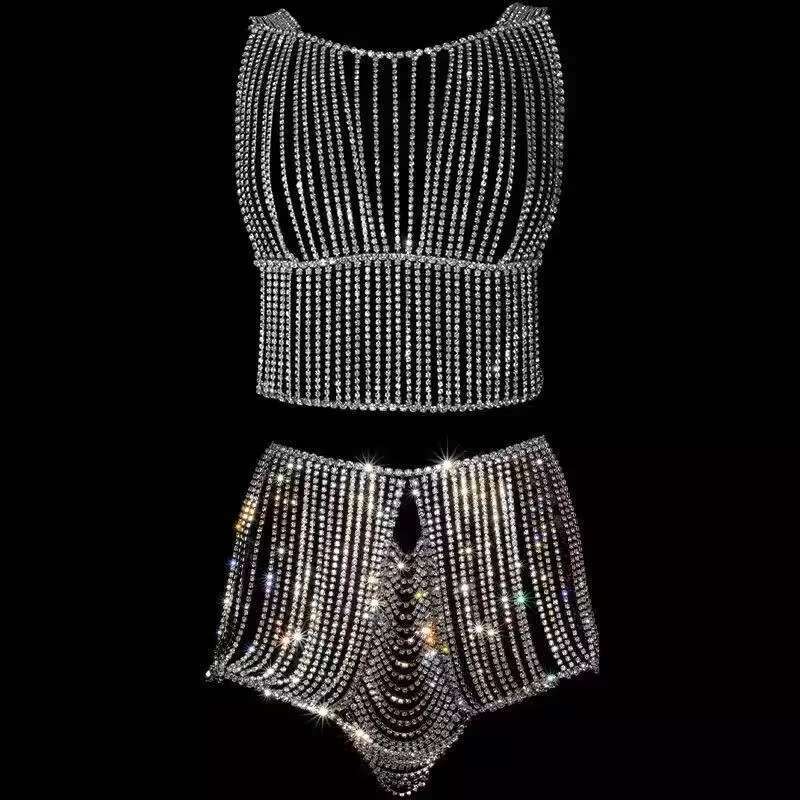 Body Full Rhie Sexy Bra Top Ladies Night Club Party Sparkg Crystal Chest Chain Fine Jewelry Accessories